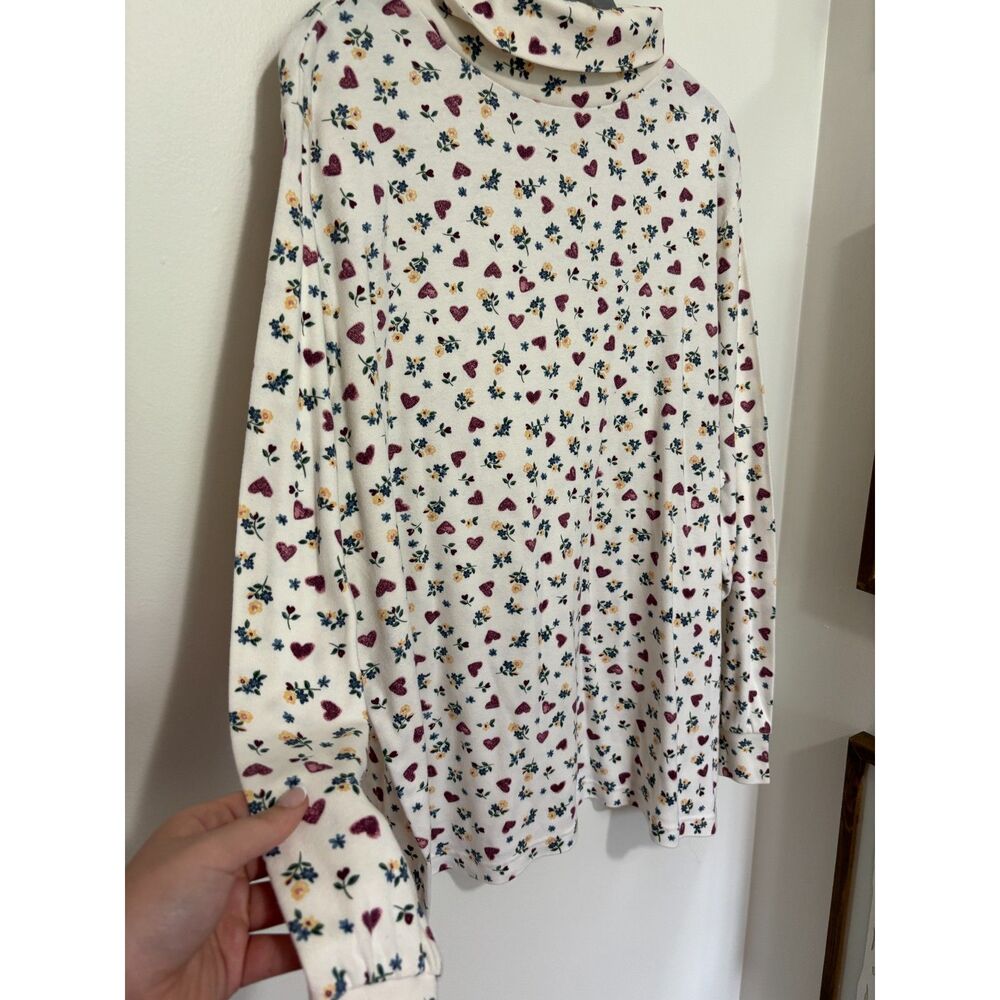 Corner‎ Stone Floral Heart Turtleneck 24W Cotton Cottagecore Grandpa Core Top